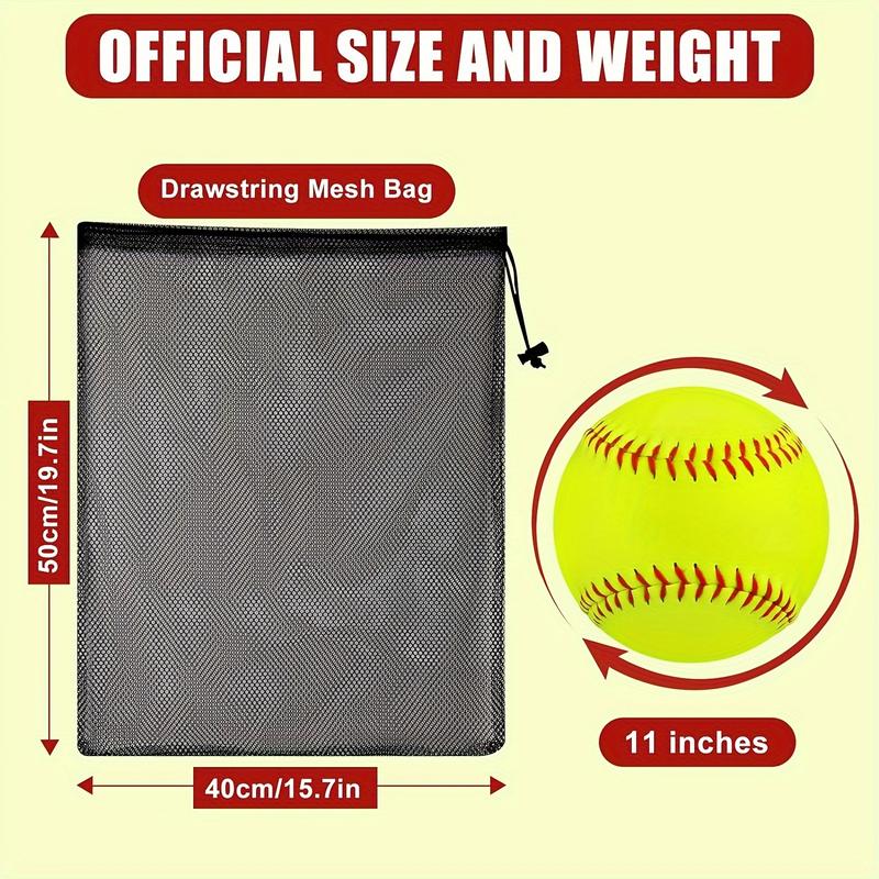 16 Pack Sports Practice Softball with Mesh Bag, Official Size and Weight Slowpitch Softball, Unmarked Leather Covered Youth Fastpitch Softball Ball Training Ball for Game Training