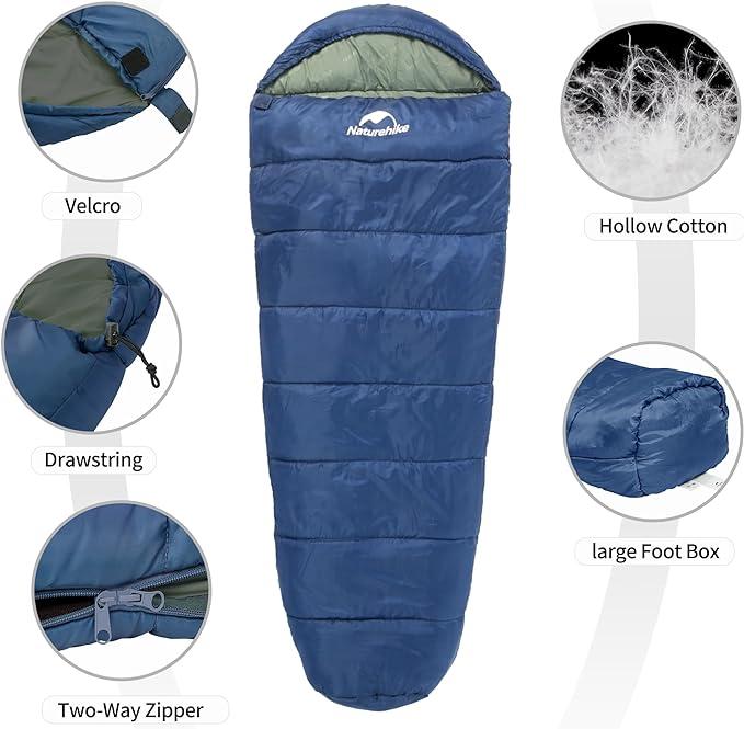 Naturehike 0 Degree Mummy Sleeping Bag for Adults, Lightweight Cold Weather Sleeping Bag with Hollow Cotton for Backpacking, Camping, Hiking&Travel