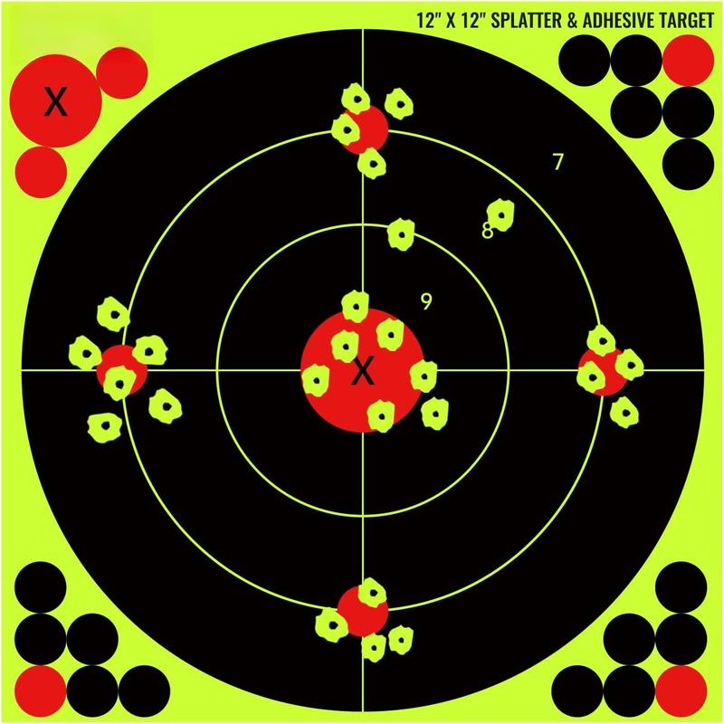 12X12 Inch Splatter Adhesive Bullseye Fluorescent Yellow  Target Stickers - Suitable for , , , , Pellet