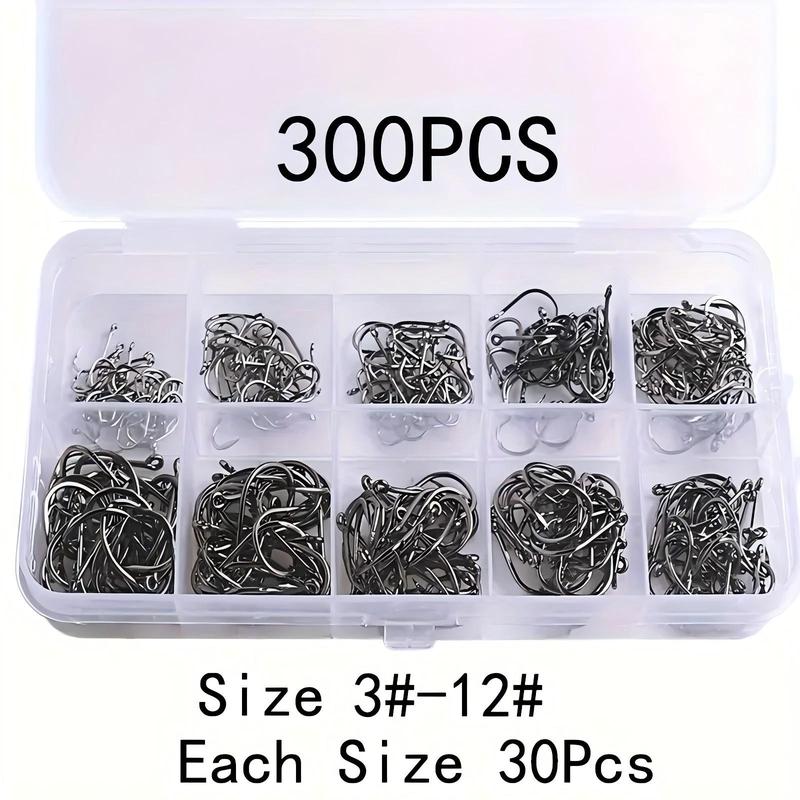 Round Fishing Hook Set, 100 200 300 400 500 600pcs Carbon Steel Single Barbed Fish Hook, Fishing Tackle Accessories, Christmas Gift