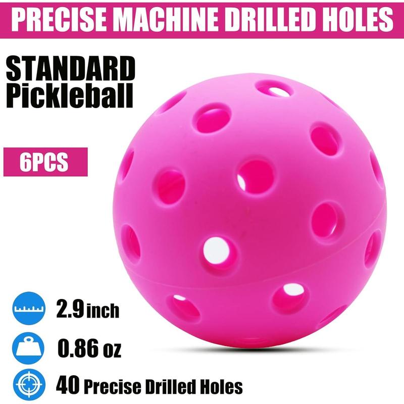 Pickleball Balls, 6 Pack 40 Holes Outdoor Pickleballs, High Elasticity & Durable Pickle Balls for All Style Pickleball Paddles