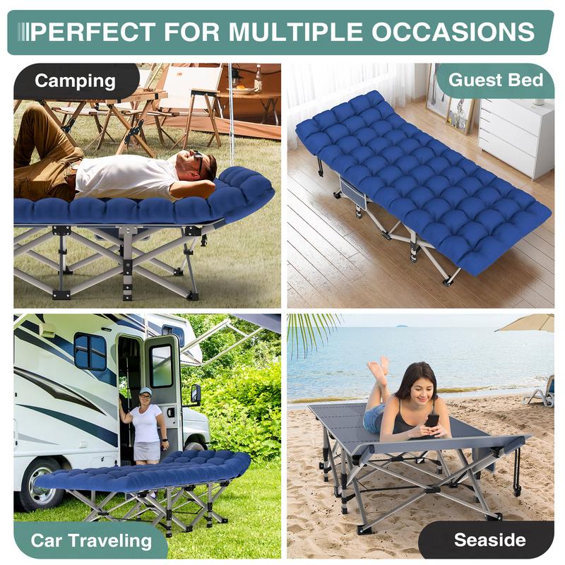 28In Folding Camping Cot for Adult, Portable Sleeping Cot with Mattress, Outdoor Heavy Duty Cot Bed for Camp with Carry Bag for Home, Office, Camp, Travel, Vacation(Max Loading 500lbs)