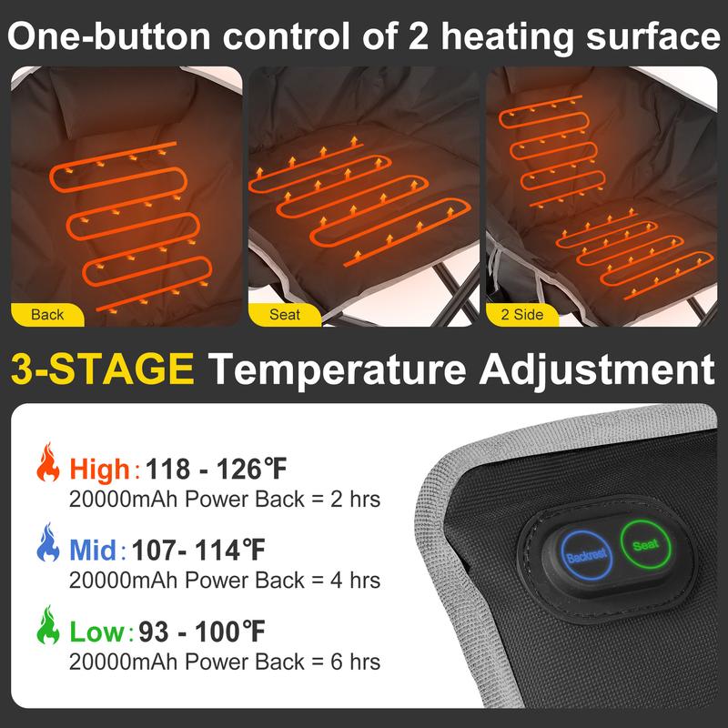 Heated Camping Chair, Oversized Outdoor Portable Heated Folding Chairs with 12V 20,000mAh Power Bank, Heated Foldable Chair Seat, Heating Chair for Outdoor Sports Camping Patio, 650lbs