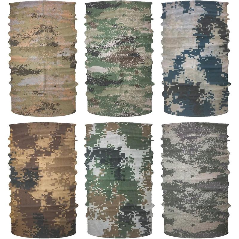 6 Pack Camo Neck Gaiter for Women Balaclava Tube UV Face Mask Headband Men Ski Cooling Bandanas