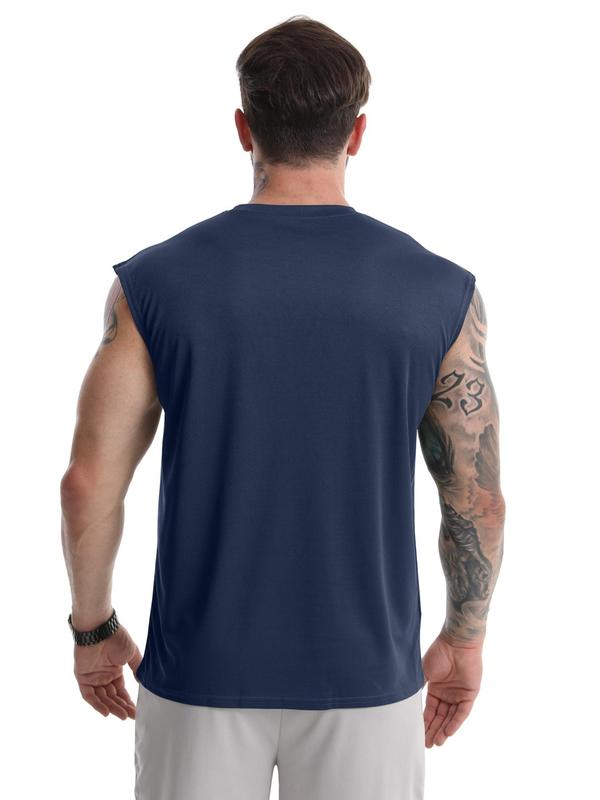 Men's Striped Print Round Neck Sports Vest, Regular Fit Sporty Breathable Sleeveless Tank Top for Gym Workout Running, Casual Sporty Top for Summer