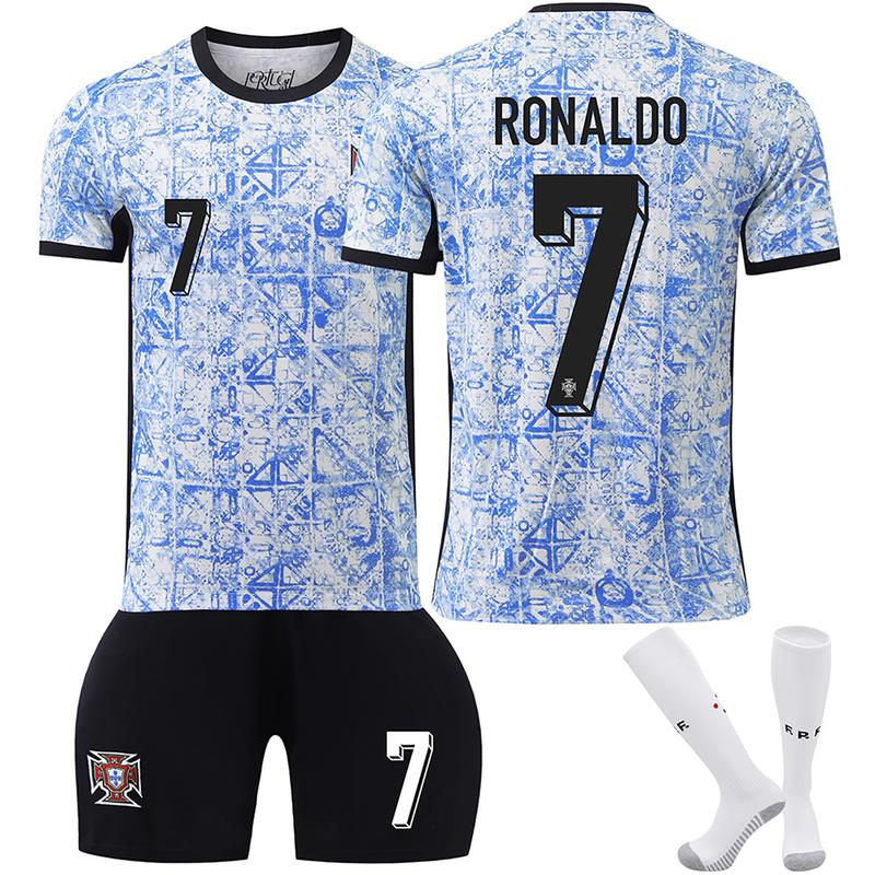 Portugal Home No. 7 New Ronaldo for Kids Boys Girls Soccer Jerseys 2024 Shirt Short Sleeve Football Fans Gift