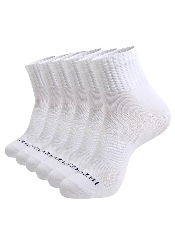 Men's Letter Print Sports Socks, Breathable Comfortable Sports Socks for Running Jogging Golf Cycling, Men's Socks for Fall & Winter