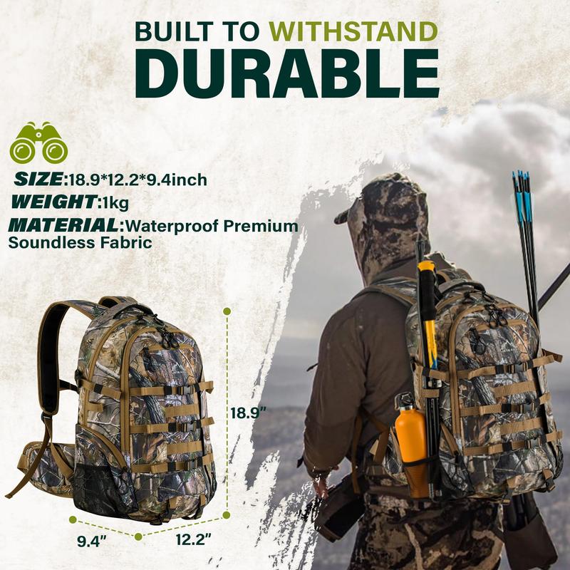 GoHimal 600D Waterproof Hunting Backpack for Men,30L Camo Hunting Pack with Bow Holder