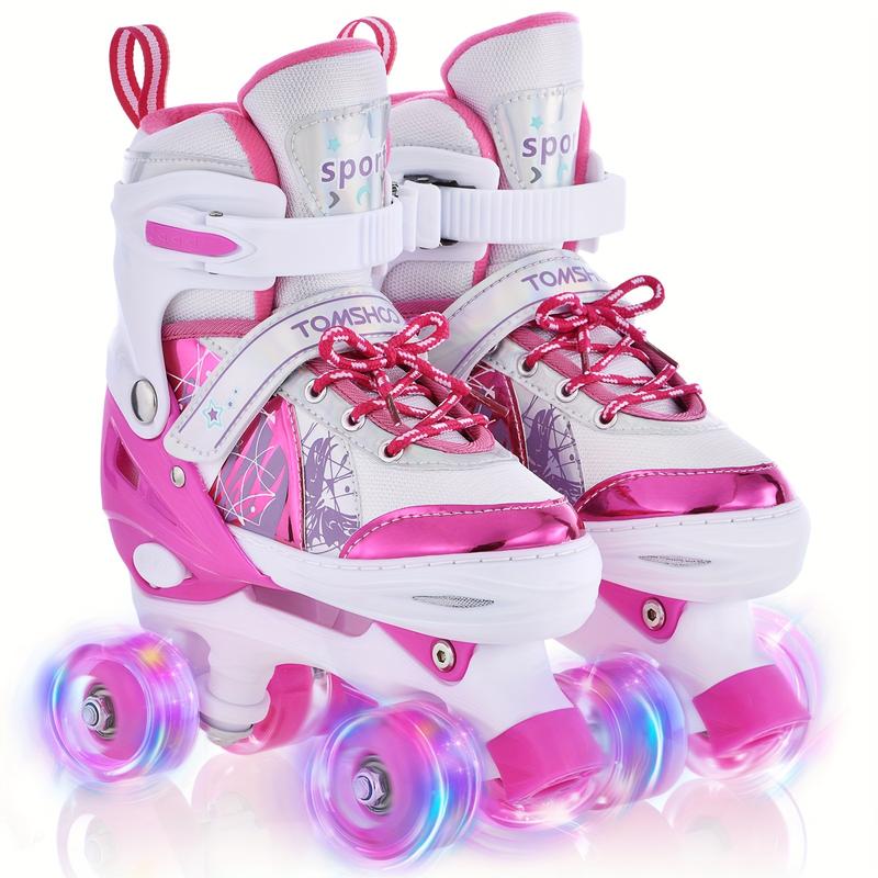 Roller Skates For Beginners, 4 Size Adjustable Light Up Wheels Fun Illuminating Purple Pink Skates