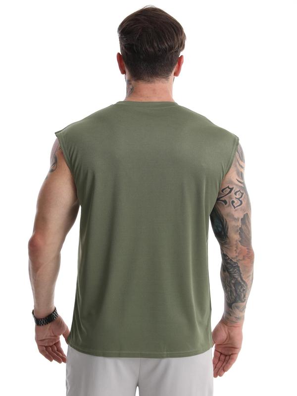 Men's Striped Print Round Neck Sports Vest, Regular Fit Sporty Breathable Sleeveless Tank Top for Gym Workout Running, Casual Sporty Top for Summer