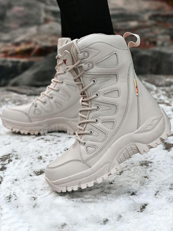 Men's Plain Outdoor Hiking Boots, Casual Sporty Warm Thickened Snow Boots, Non-slip Wear-resistant Waterproof Hiking Outdoor Shoes for Activities