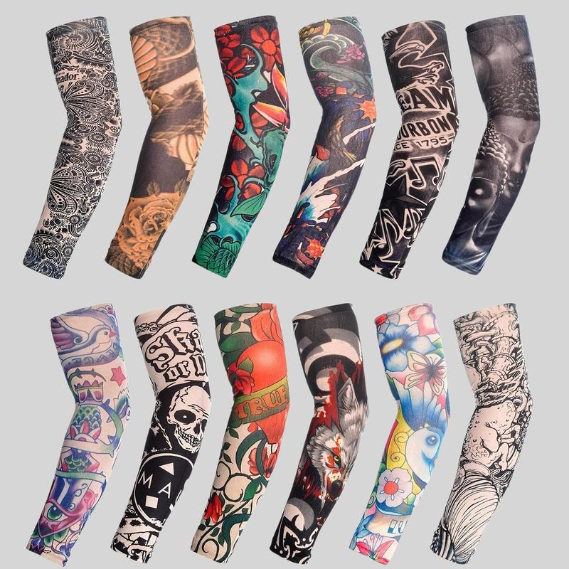 Outdoor Sports Arm Sleeve, 12pcs set Sun Protection Arm Sleeve, Compression Sleeves, Fake Tattoo Pattern Arm Sleeve for Outdoor Cycling Fishing