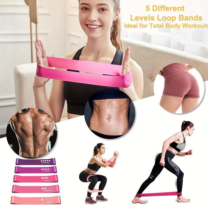 Yoga Resistance Band with Drawstring Storage Bag, 5 Counts set Durable Yoga Stretching Band, Home Gym Fitness Equipment For Women & Men