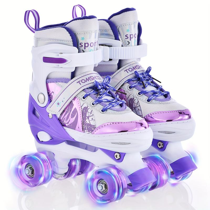 Roller Skates For Beginners, 4 Size Adjustable Light Up Wheels Fun Illuminating Purple Pink Skates