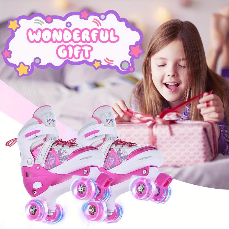 Roller Skates For Beginners, 4 Size Adjustable Light Up Wheels Fun Illuminating Purple Pink Skates