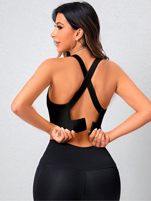 Women's Solid Criss Cross Backless Sports Bra, Sports Bra for Women, Breathable Comfortable Wireless Sports Bra, Bras for Women, Ladies Sportswear for Yoga Gym Workout