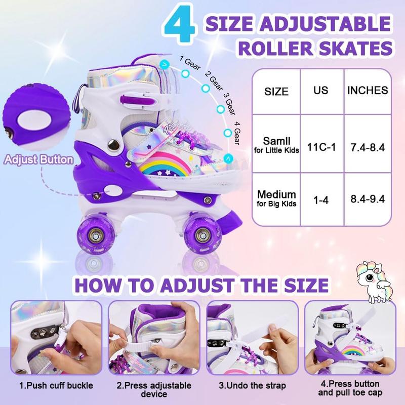 Roller Skates for Girls    Beginners, Adjustable 4 Sizes Roller Skates for Adult and Youth with All Light Up Wheels, Patines para ninas for Outdoor Indoor