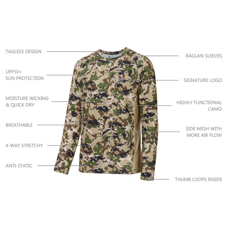 Bassdash Cyber Monday Men's Hunting Camo Performance Long Sleeve Shirt Fishing UPF50+