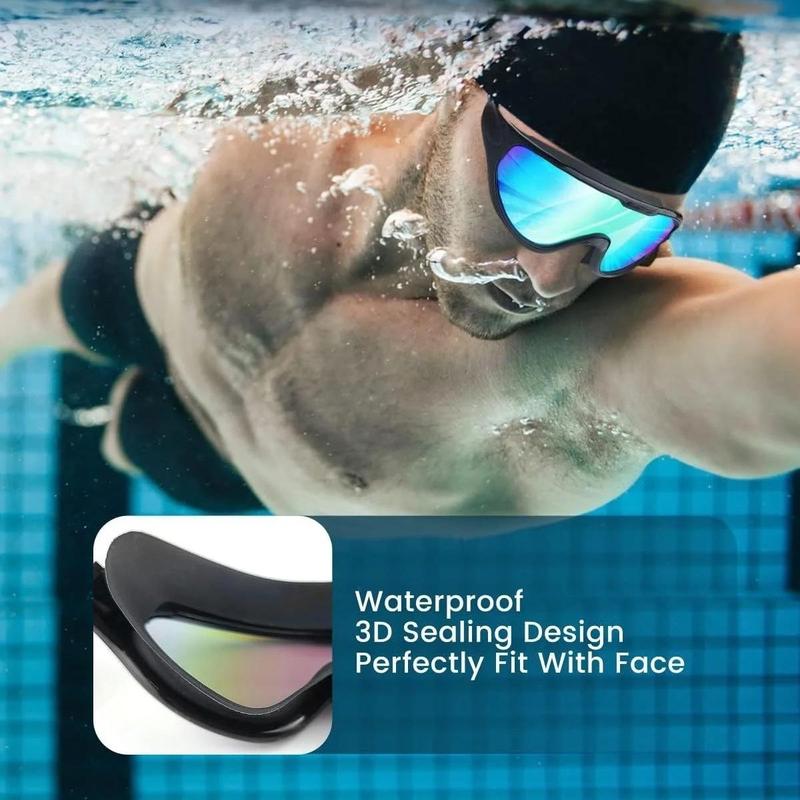 Fogproof and UV-protected Swimming Goggles, 3 Counts set Leak-proof and Durable Swimming Glasses for Men, Women and Teens Wear Nose Clip and Earplugs for Splash Pad