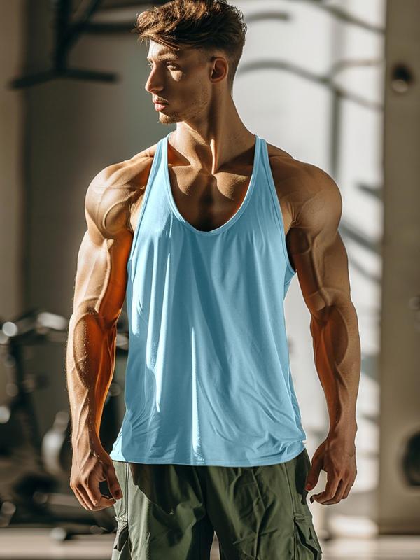 Men's Solid Color Hollow Out U Neck Sports Tank Top, Regular Fit Sporty Breathable Quick Drying Vest, Men's Sportswear Clothing for Indoor Outdoor Wear