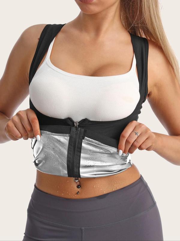 Women's Plain Zipper Faja Underbust Sauna Vest Top, Comfortable Sleeveless Body Shaper Tank Top, Ladies Sportswear Clothing for Workout Gym Exercise Yoga