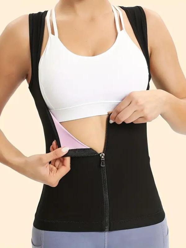 Women's Plain Zipper Faja Underbust Sauna Vest Top, Comfortable Sleeveless Body Shaper Tank Top, Ladies Sportswear Clothing for Workout Gym Exercise Yoga