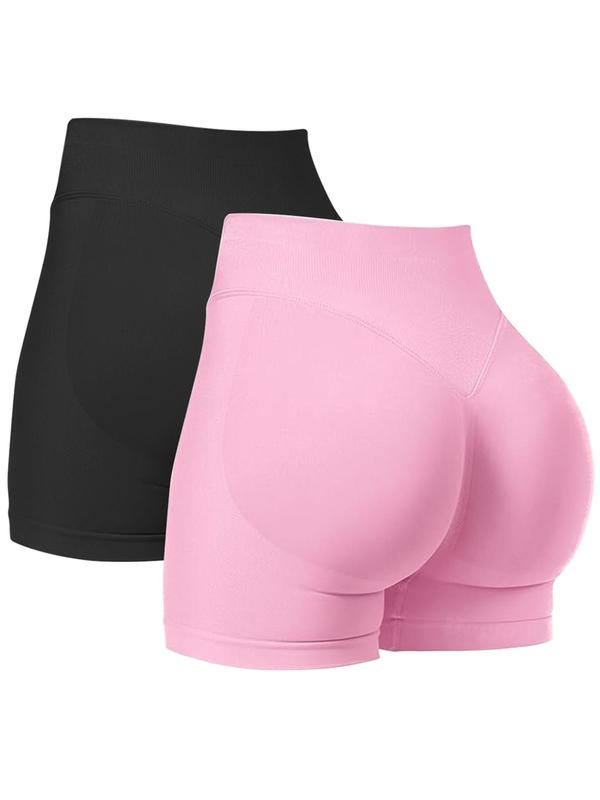 Women's Solid Ruched High Waist Skinny Shorts, Breathable Comfortable Seamless High Stretch Yoga Leggings Shorts, Ladies Bottoms for Indoor Outdoor Wear