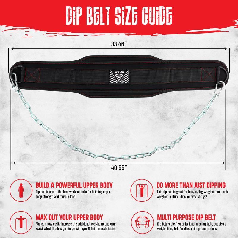 WYOX Dip Belt with Steel Chain for Weighted Dips, Pull Ups & Squats – Dip Weight Belt for Weightlifting, Powerlifting & Training – Perfect Fitness Belt for Workouts with 6” Neoprene Back Support