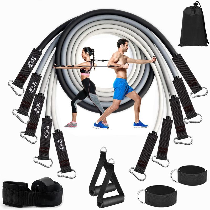 Resistance Band Set, 11pcs set Exercise Band with Door Anchor & Ankle Strap, Fitness Equipment for Home Workout, Christmas Gift