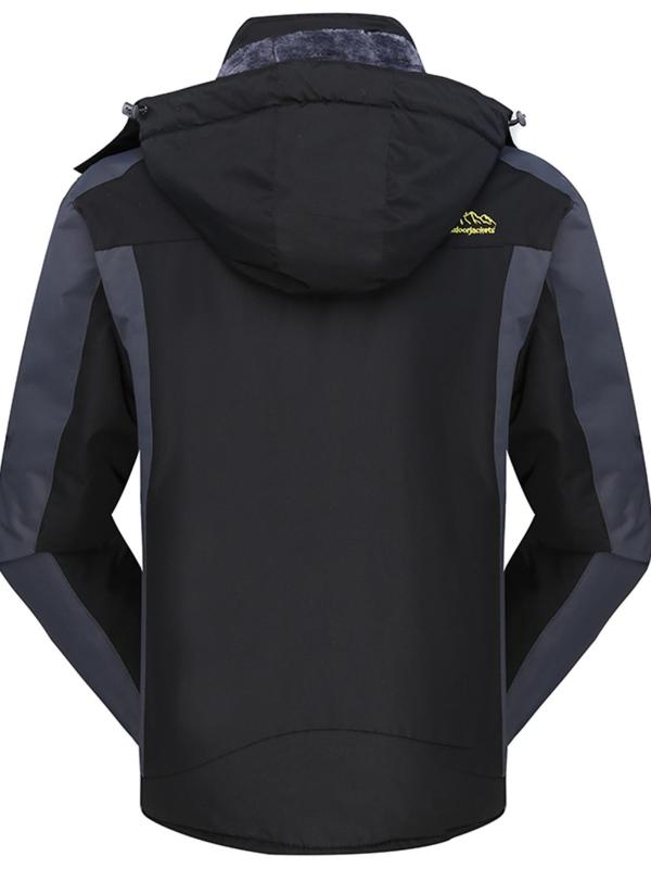 Men's Solid Color Drawstring Pocket Zipper Sports Thermal Lined Jacket, Casual Long Sleeve Button Outerwear for Fall & Winter, Men's Sportswear for Outdoor Activities