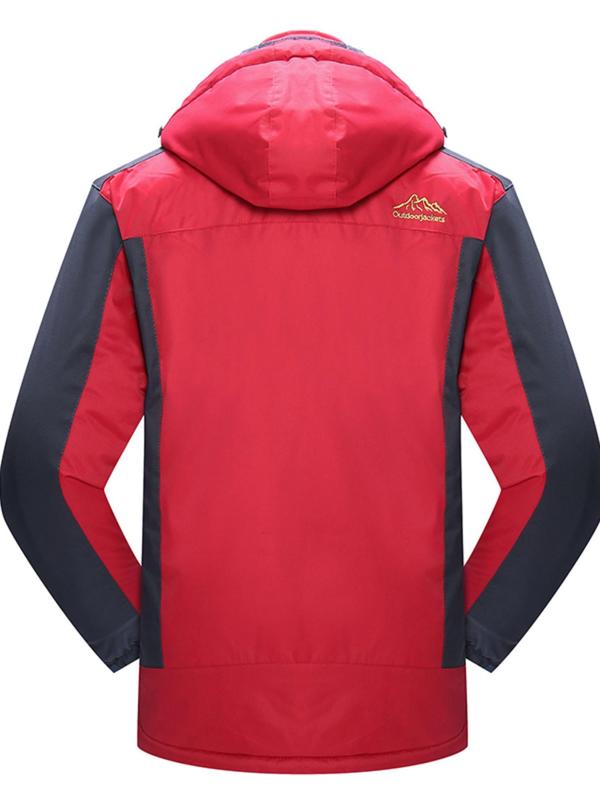 Men's Solid Color Drawstring Pocket Zipper Sports Thermal Lined Jacket, Casual Long Sleeve Button Outerwear for Fall & Winter, Men's Sportswear for Outdoor Activities