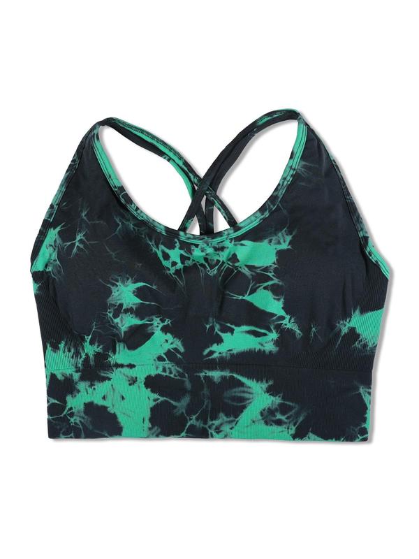  Tie Dye Print Criss Cross Backless Sports Bra for Women, High Stretch Seamless Sports Top for Yoga Gym Workout, Gym Clothes for Women, Women's Sport & Outdoor Clothing for Summer, Bras for Women, Summer Outfits 2024