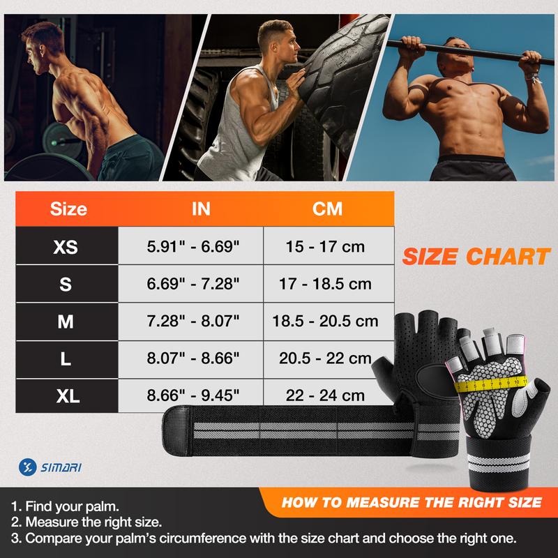 SIMARI Breathable Workout Gloves for Men Women, Padded Weight Lifting Gloves with Wrist Wraps Support, Full Palm Protection, Gym Training SG902