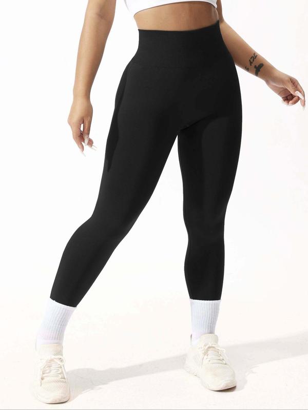 Women's Solid High Waist Sports Leggings, Comfy Breathable Seamless Skinny Pants, Yoga Gym Workout Running Bottoms