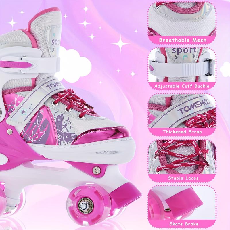 Roller Skates For Beginners, 4 Size Adjustable Light Up Wheels Fun Illuminating Purple Pink Skates