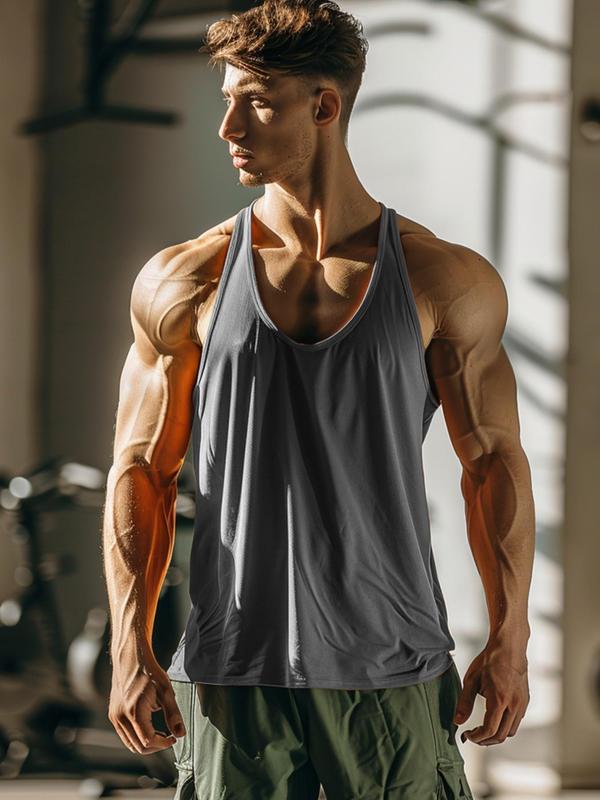 Men's Solid Color Hollow Out U Neck Sports Tank Top, Regular Fit Sporty Breathable Quick Drying Vest, Men's Sportswear Clothing for Indoor Outdoor Wear