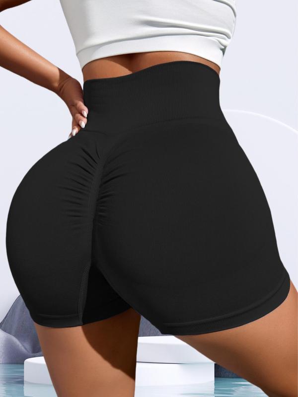 Women's Solid Ruched High Waist Sports Shorts, Breathable Comfortable High Stretch Yoga Shorts, Ladies Sportswear for Indoor Outdoor Wear