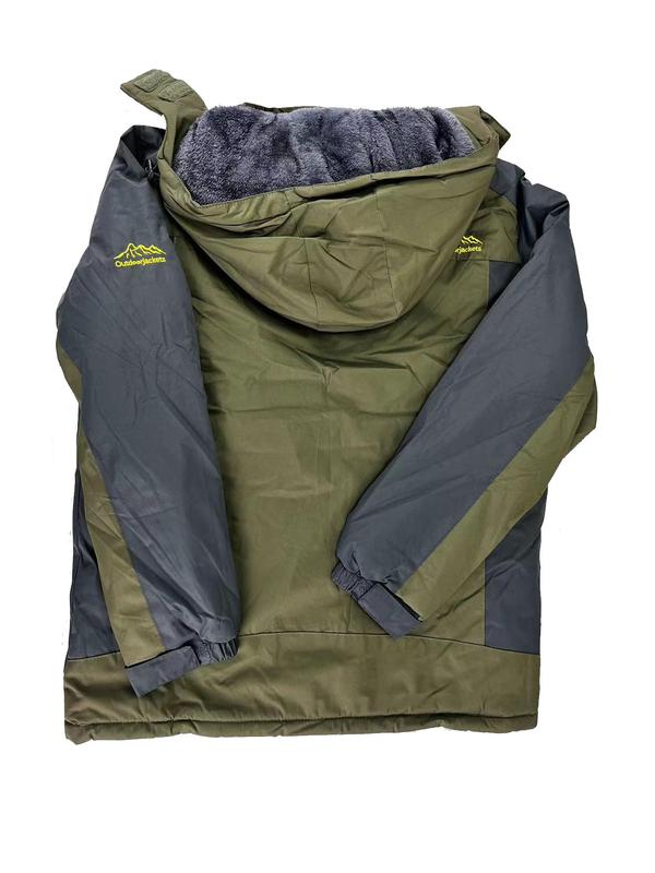 Men's Solid Color Drawstring Pocket Zipper Sports Thermal Lined Jacket, Casual Long Sleeve Button Outerwear for Fall & Winter, Men's Sportswear for Outdoor Activities