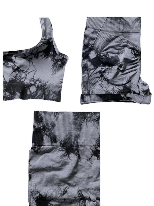 Women's Tie Dye Print Halter Neck Sports Bra & High Waist Shorts Set, Sporty Breathable Comfortable Two-piece Outfits for Yoga Gym Workout Running, Ladies Sportswear for All Seasons