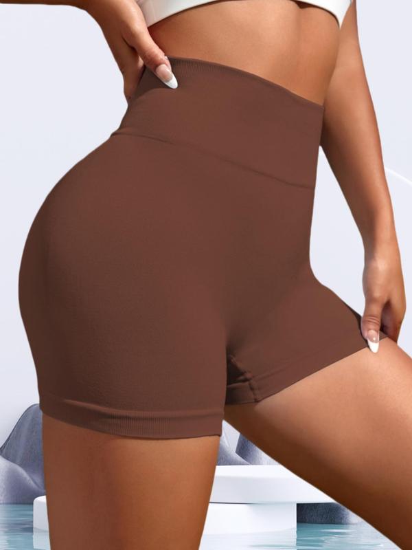 Women's Solid Ruched High Waist Sports Shorts, Breathable Comfortable High Stretch Yoga Shorts, Ladies Sportswear for Indoor Outdoor Wear