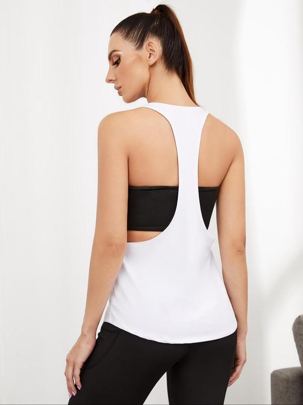 Women's Solid U Neck Racerback Sports Vest, Sporty Comfy Breathable Tank Top, Ladies Sportswear for Yoga Gym Workout