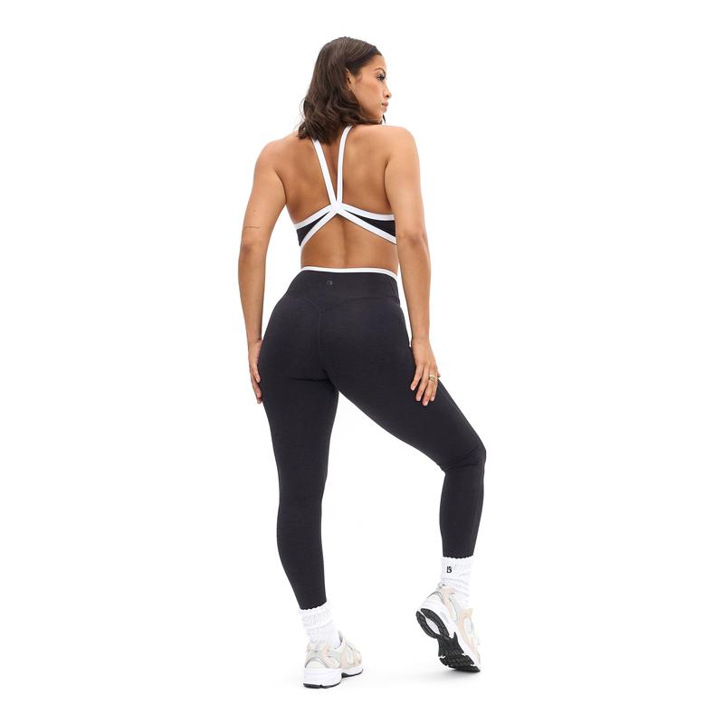 Dream Heather Contrast Sports Bra - Onyx Black and White