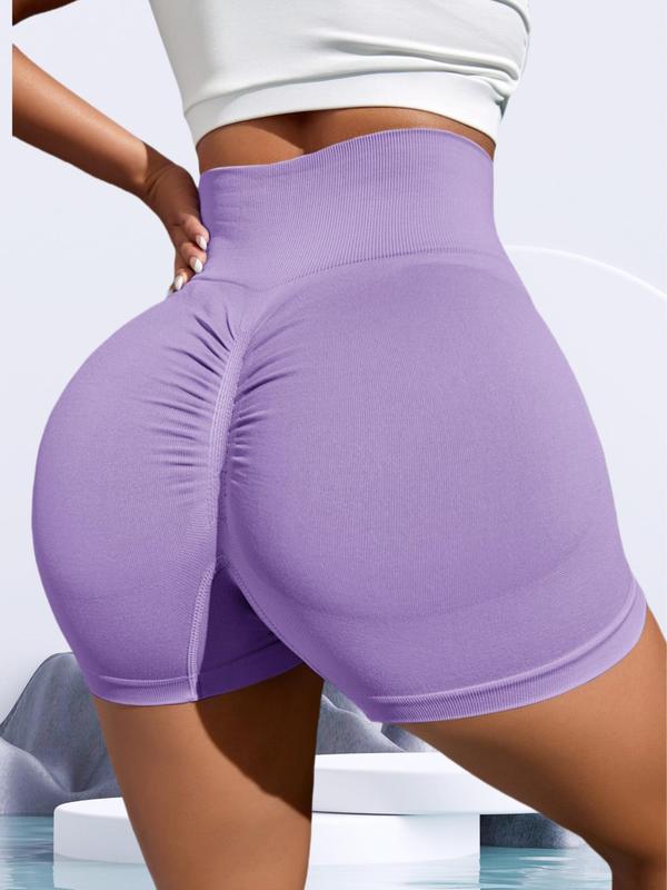 Women's Solid Ruched High Waist Sports Shorts, Breathable Comfortable High Stretch Yoga Shorts, Ladies Sportswear for Indoor Outdoor Wear