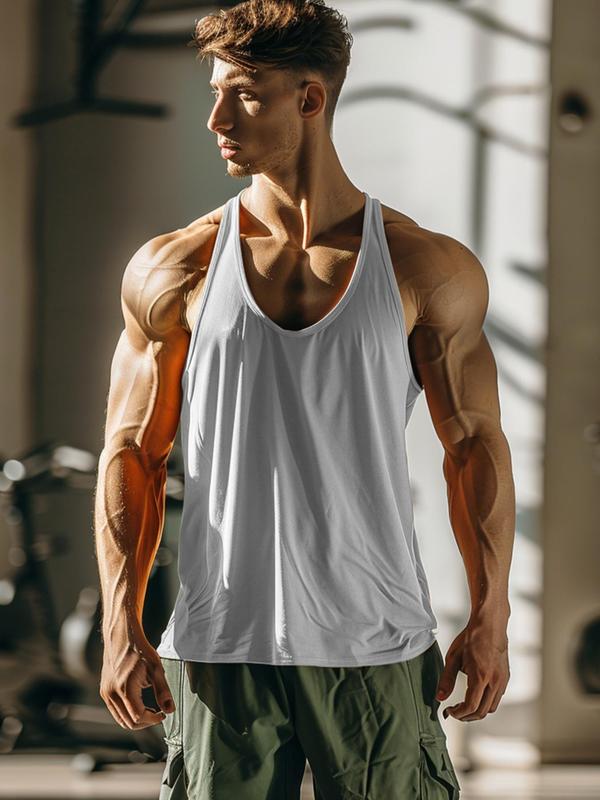 Men's Solid Color Hollow Out U Neck Sports Tank Top, Regular Fit Sporty Breathable Quick Drying Vest, Men's Sportswear Clothing for Indoor Outdoor Wear