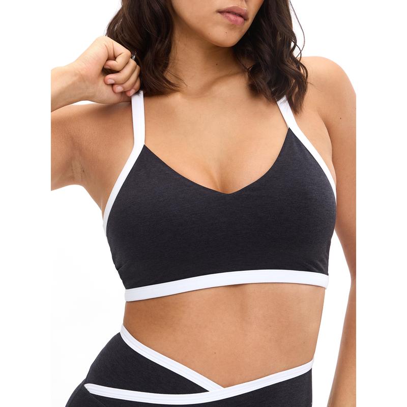 Dream Heather Contrast Sports Bra - Onyx Black and White