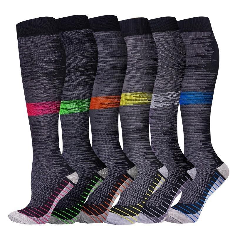 6 PCS Breathable compression calf socks - striped pattern leg socks, sports performance, elastic compression socks and leg socks