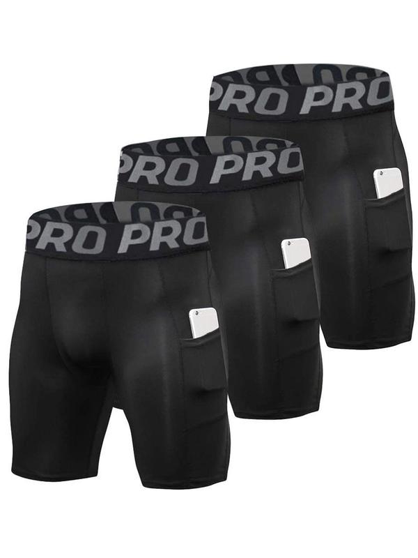 Men's Back To School Letter Print Pocket Spring Sports Shorts, Compression Shorts, Casual Tight Sports Shorts for Gym Workout Running, Gym Shorts, Men's Sport & Outdoor Clothing