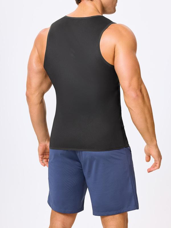 Men's Solid Zipper Sauna Tank Top, High Stretch Adjustable Compression Sleeveless Top, Men's Sportswear for Gym Workout Running