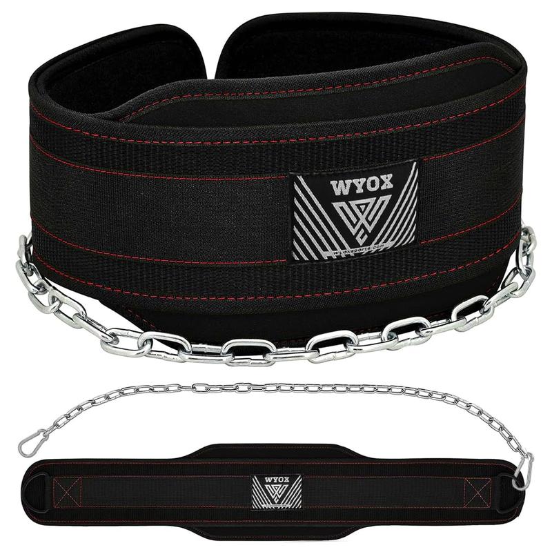 WYOX Dip Belt with Steel Chain for Weighted Dips, Pull Ups & Squats – Dip Weight Belt for Weightlifting, Powerlifting & Training – Perfect Fitness Belt for Workouts with 6” Neoprene Back Support