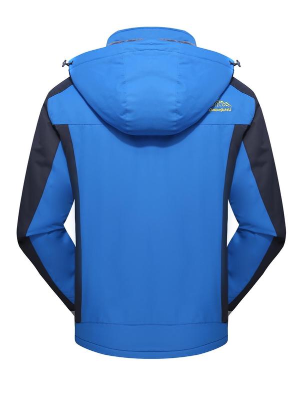 Men's Solid Color Drawstring Pocket Zipper Sports Thermal Lined Jacket, Casual Long Sleeve Button Outerwear for Fall & Winter, Men's Sportswear for Outdoor Activities